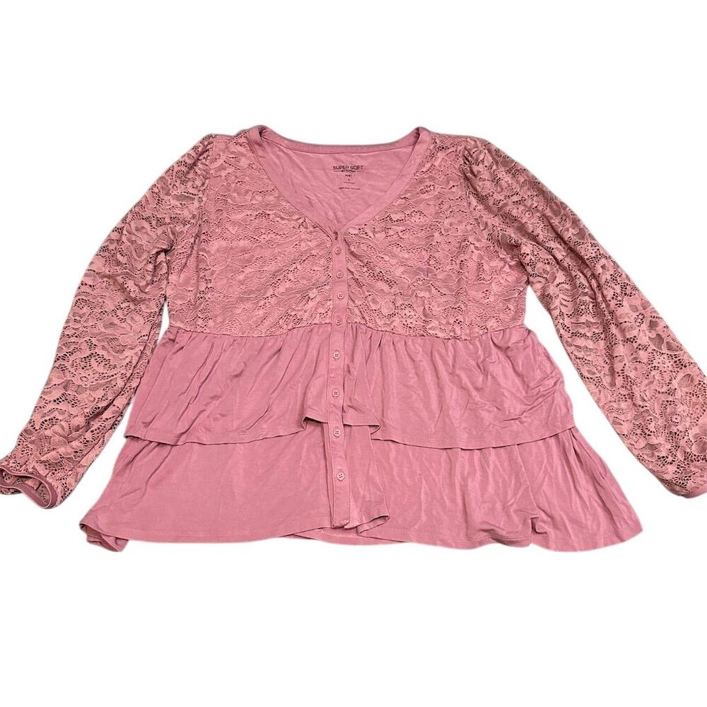 Torrid Plus Size‎ 1 Mauve Lace Tiered Button-Up Long Sleeve Top
